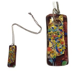 Handcrafted Fused Glass Pendant Necklace: Multi Color Amethyst Dichroic Jewelry
